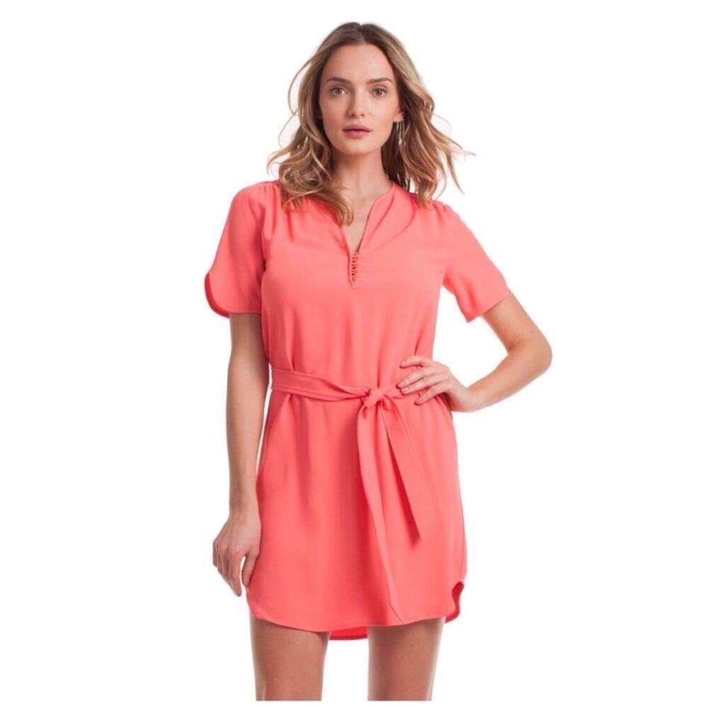 Trina Turk Water Lilly Shirt Belted Casual Dress Coral Women’s Size 6 NWT